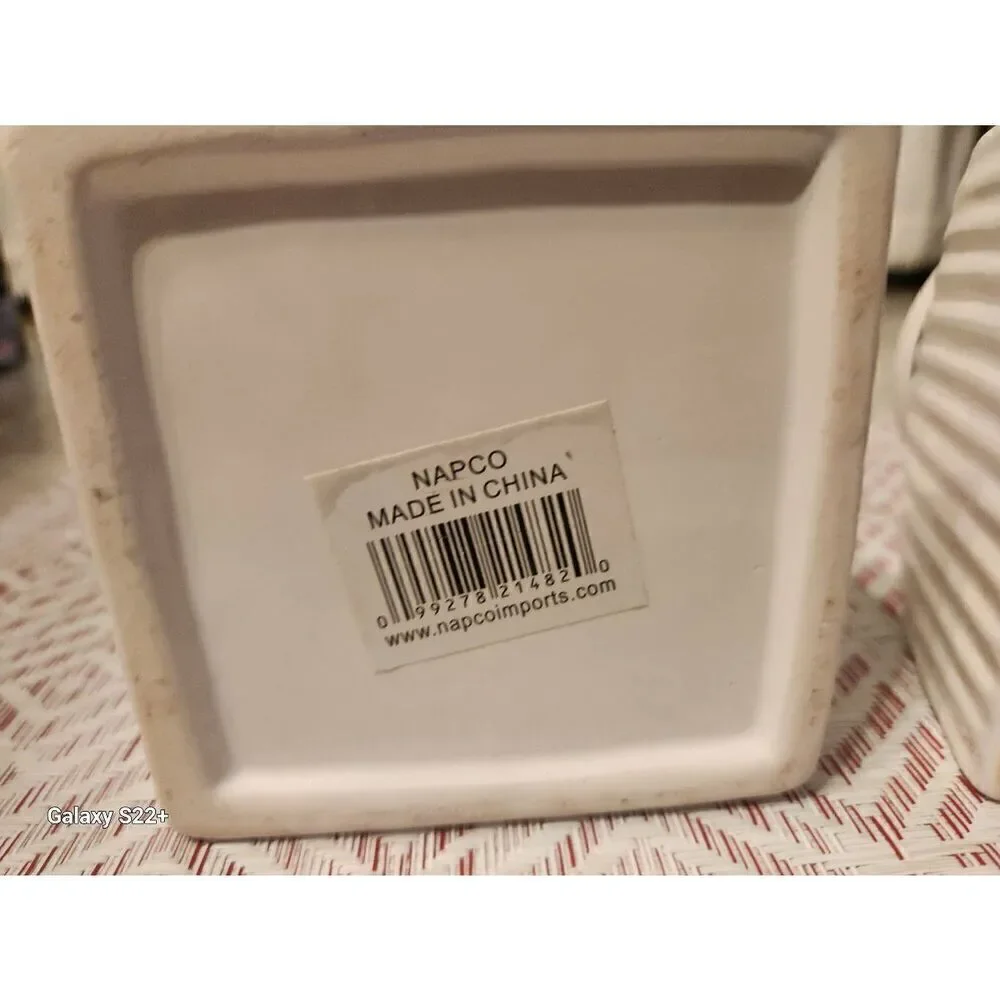 Napco cream ceramic jars with metal wire hangers